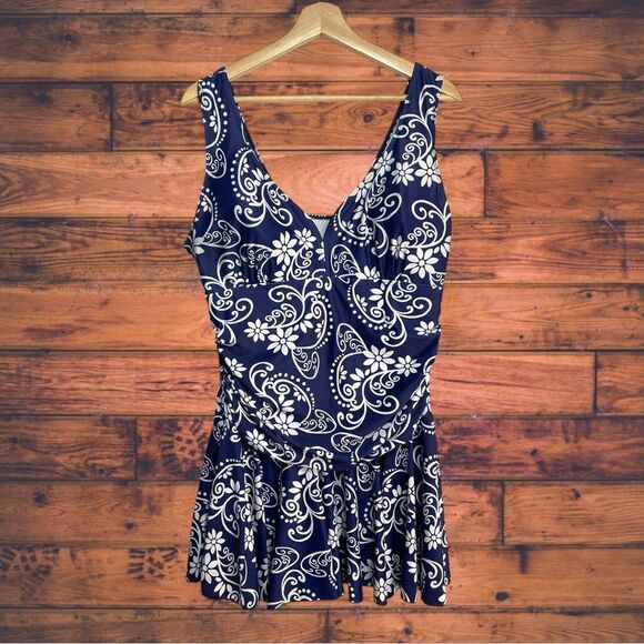 5 for $25🔥Navy Floral Paisley One Piece Swimsuit Dress 3XL - Picture 1 of 6
